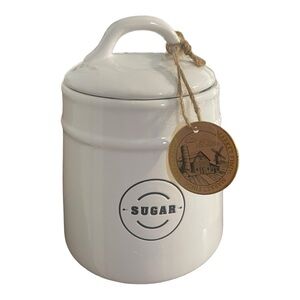 Azzure Home Market Finds Ceramic Sugar Canister with Lid White and Black